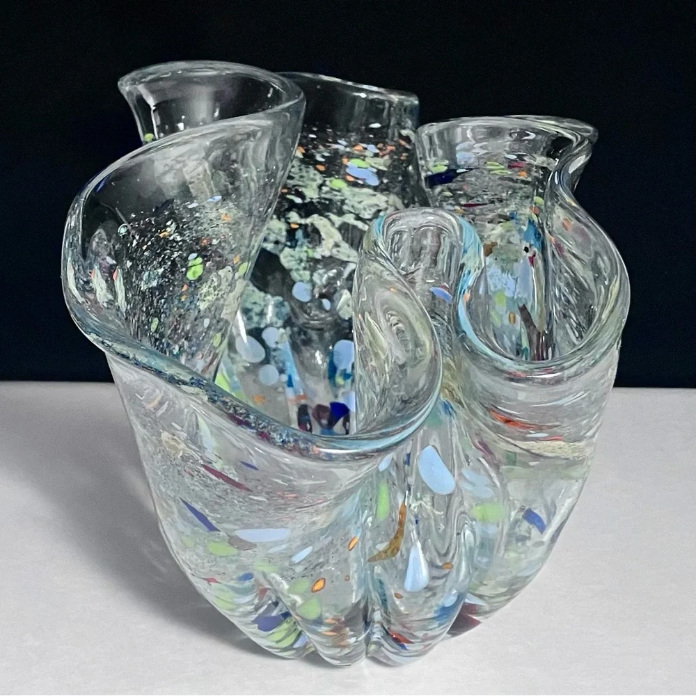 CONFETTI HANDKERCHIEF VASE / Romanian Glass Artist ION TAMAIAN / Big 10.5 Inches - Picture 5 of 12